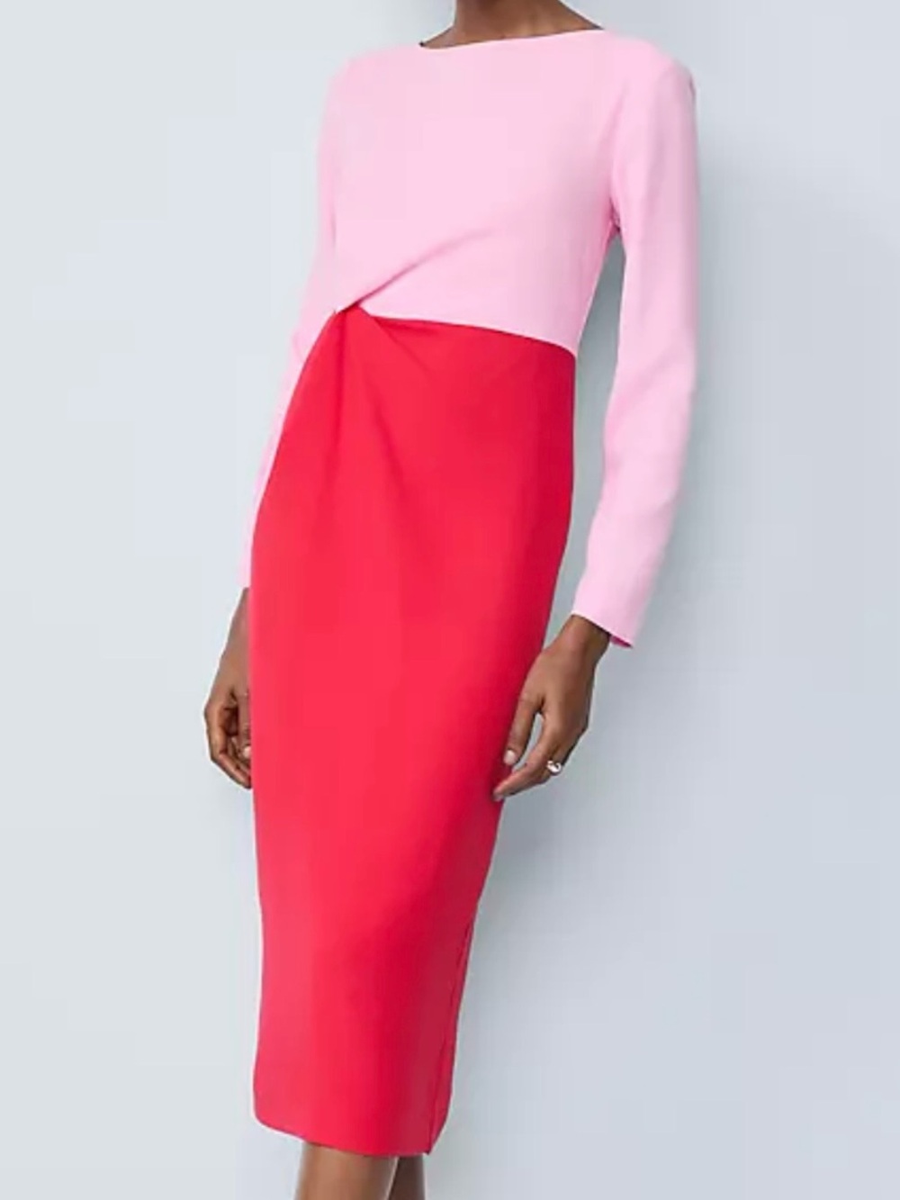 Ann Taylor Colorblock Twist Midi Dress. Pink/Red Sz 10. Bold Colorful Preppy